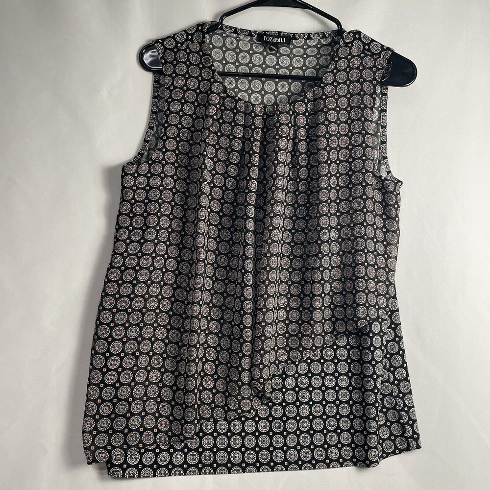 EUC ROZ & ALI Sleeveless Boho Geometric Layer Tank Top Blouse Retro Flowy Med
